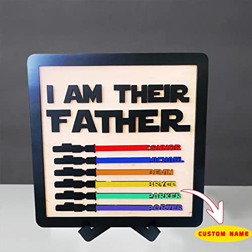 Personalized Custom Colors Family Names Sabers Wooden Signs I Am Their Father Engraved Desk Décor Plaques For Dad Papa Daddy Grandpa Gifts For Fathers Day #TOP5