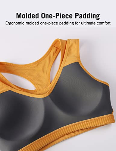 Syrokan Sports Bras For Women High Impact Mesh Full Coverage Racerback Support High Neck Wireless No Bounce Running Bra Amber Yellow Large #TOP5