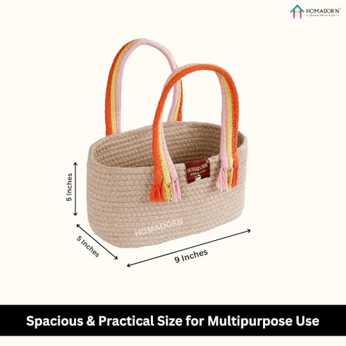 Image of HOMADORN Cotton Storage Basket with Sturdy Handles - Foldable, Durable, and Stylish Organizer for Toys, Clothes,Gifting and Home Essentials (BEIGE)