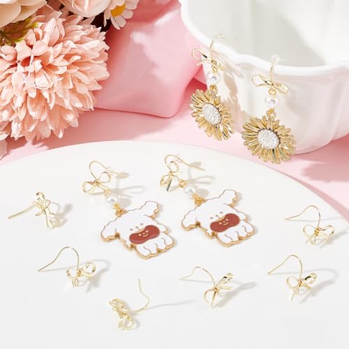 SOFPLATE 1 Box 28Pcs Bowknot Earring Findings Gold Bow Earring Findings Bulk Brass Bow Tie Shape Dangle with Plastic Ear Nuts Bow Earring Hooks for jewellery Making Supplies DIY Craft Women Beginner - Image 4