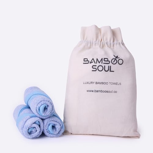 Image of Bamboo Soul Bamboo Face Towel | Ultra Absorbent & Super Soft | 30 x 30 cm - 550 GSM | Pack of 3 (Sky Blue)