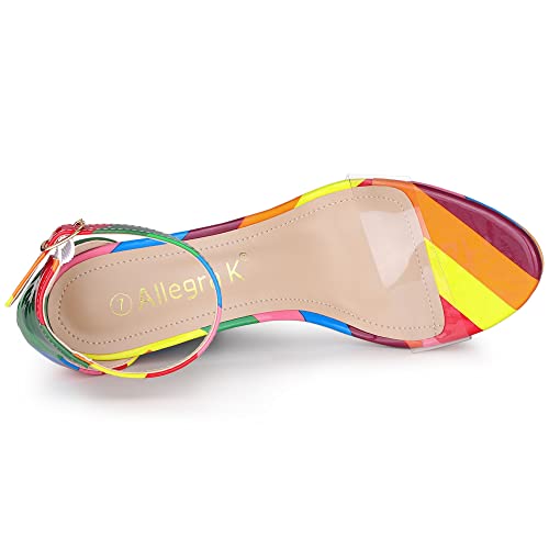 Allegra K Women's Printed Clear Platform Chunky Heel Rainbow Sandals 6 M Us #TOP4