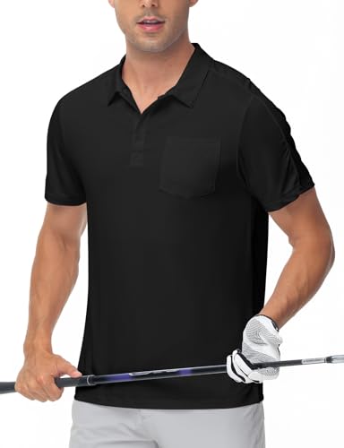 Image of Rdruko Men's Polo Shirts Short Sleeve Quick Dry Outdoor Golf Sports Shirts with Pocket