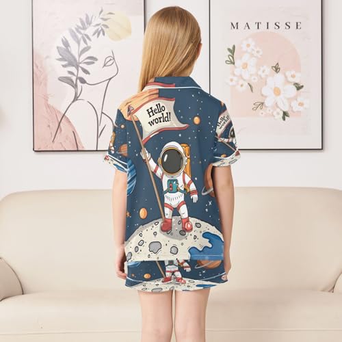 ALAZA Astronaut Solar System Universe Space Planet Satin Pajamas Set Short Sleeve Button Down Sleepwear Summer Pjs 2 Piece4