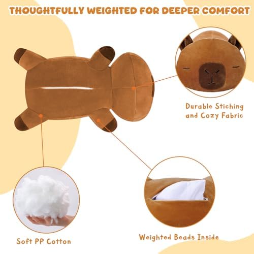 TOYSYM Weighted Stuffed Animals, Capybara Plush with Weighted Beads, Cute Capybara Stuffed Animals Pillow Gifts for Adults Kids Boys Girls 9.8inch — view 7