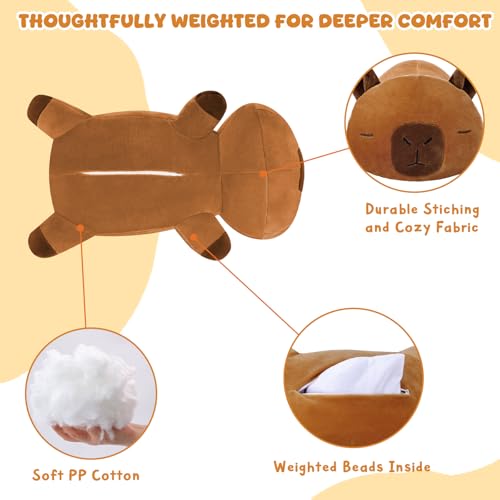 Image of TOYSYM Weighted Stuffed Animals, Capybara Plush with Weighted Beads, Cute Capybara Stuffed Animals Pillow Gifts for Adults Kids Boys Girls