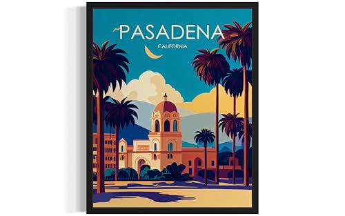 Pasadena California Unframed Poster Art Print, Retro City Mountain and Lake Landscape Artwork, Wall Art Vintage Decor Picture For Bedroom Office Home Decor 64 (Pasadena California, 14"L x 11"W, Unframed)