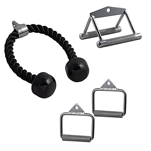GYM MASTER Cable Attachment Pack - Contains Tricep Rope, Seated Row and Single Stirrup Attachments
