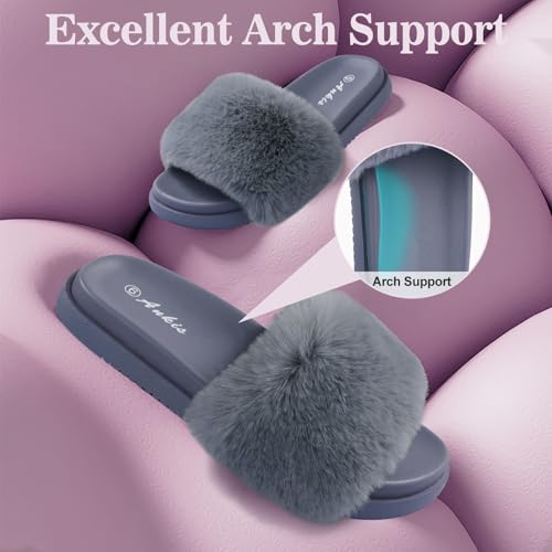 Ankis Fur Slides-Cute Chic Versatile Pretty Soft Platform Slides, Open Toe, Non-slip Womens House Fluffy Slippers, Fuzzy Slippers for Women Indoor Outdoor, All Seasons4
