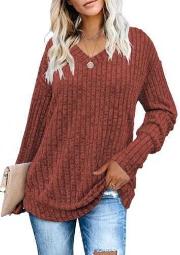 Heymiss Women's V-Neck Sweatshirt – Long Sleeve, Loose Fit, Rayon Blend, Casual Fall Fashion Top