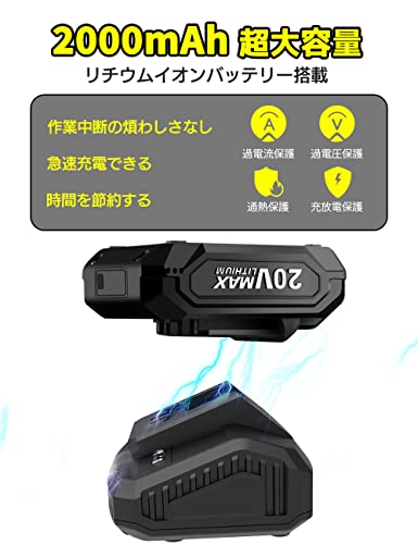 VOLTAGA ブロアー 充電式 ブロワー コードレス 風量5.7m³/min 風速273km/h 20V 2000mAhバッテリ 無段変速 回転速度20000RPM 電動ブロアー ハイパワー 充電式ブロワー 低騒音 低振動 軽量 フラットノズル リーフブロワー 超大風量 落ち葉 洗車 取扱説明書 6枚目