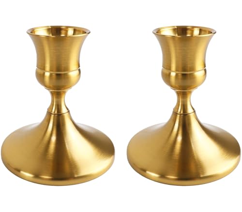 Filltown Lot de 2 bougeoirs dorés - Décoration de table - En métal vintage - Décoration moderne pour table de mariage, Noël, Avent, salon, couronne de l'Avent