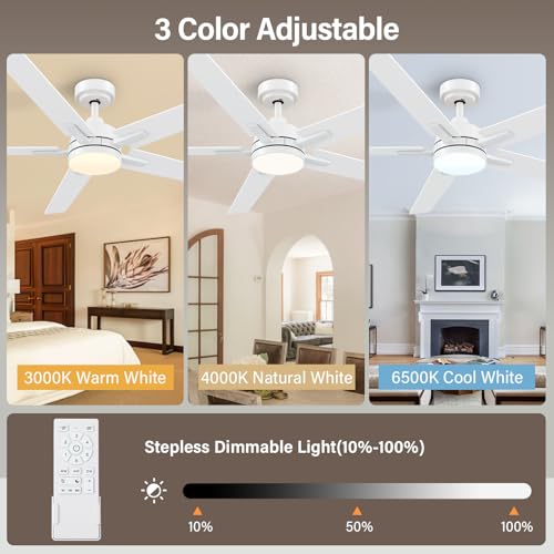 Image of 60 Inch White Ceiling Fans with Lights and Remote, Large Ceiling Fan