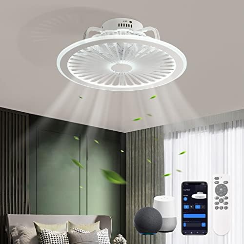 CHANFOK Flush Mount Low Profile Ceiling Fan With Light Dimmable Work with Alexa/Google Home for Bedroom/Kitchen/Living Room