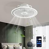 CHANFOK Flush Mount Low Profile Ceiling Fan With Light Dimmable Work with Alexa/Google Home for Bedr