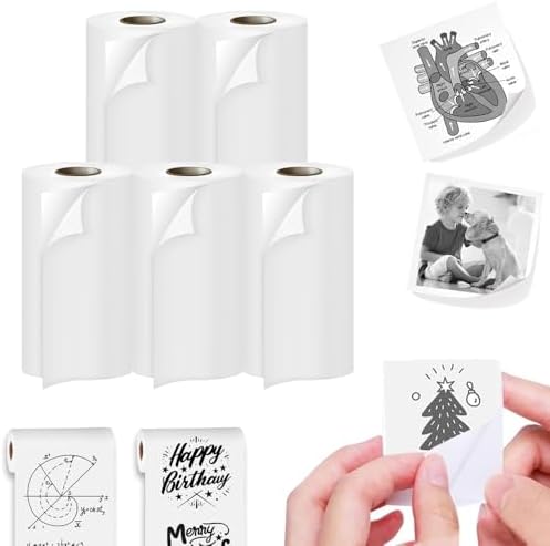 Seznik Sticky Adhesive Thermal Paper Rolls, Continuous 57mm Width Thermal Paper, 2 inch Thermal Paper for Mini Thermal Printer (White-57mm Width - Continuous Sticky Roll-Pack of 5)