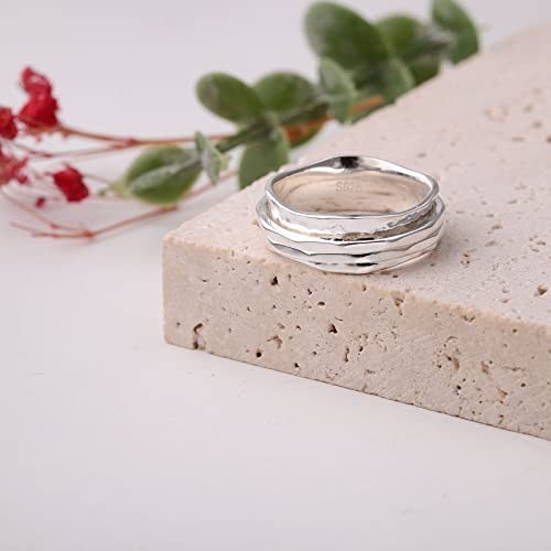 925 Sterling Silver Anxiety Ring with Beads Fidget Spinning Rings for Women Worry Beads Rings3