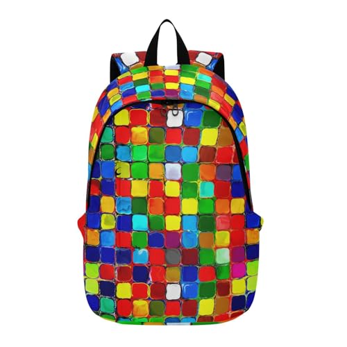 Mnsruu Großer Reiserucksack, 48,3 cm (19 Zoll), abstrakte Regenbogenfarben, bunte Fliesen, Laptop-Rucksack, Business-Arbeitstasche, College, Computer, Schultasche, wasserabweisend und leicht,