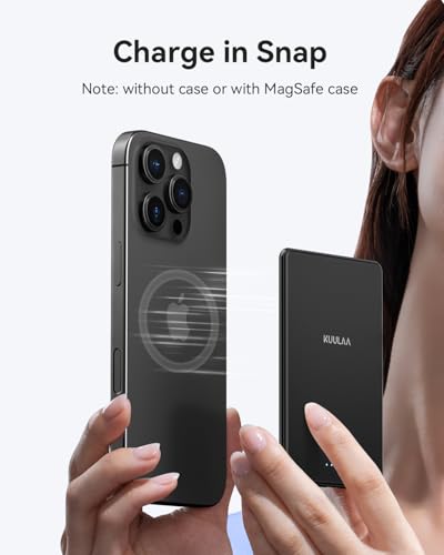 MagSafe Power Bank Ultra Slim, 5000 mAh 6,9 mm, PD20 W, kleine powerbank, magnetische draadloze externe mobiele telefoonaccu's voor iPhone 17 Pro Max/16 Pro/15/14/13/12 Series (zwart) - Afbeelding 4