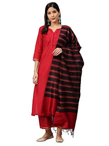 Image of INDO ERA Women's Pure Cotton Solid Straight Kurta with Pant & Dupatta Set (IE26KD4GN1883)