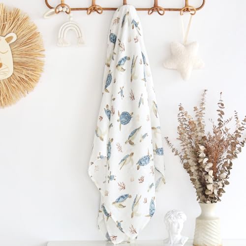 Image of LifeTree Baby Swaddle Blanket, 70% Viscose from Bamboo and 30% Cotton Muslin Swaddles Blankets Boys Girls, Sea Turtle Swaddling Blanket for Newborn, Super Soft Large 47 inch x 47 inch