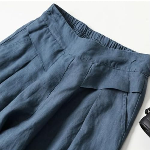 Womens Culottes Linen Wide Leg Elastic Waisted Pants Casual Summer Loose Fit Palazzo Trousers with Pockets2