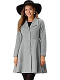 Allegra K Damen Langarm Einreihig Umlegekragen Nahttaschen Trenchcoat Mantel Grau XS