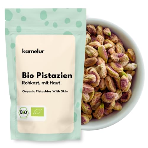 Kamelur 500g BIO Pistazien ohne Schale und mit Haut - naturbelassene Pistazienkerne, geschält und...