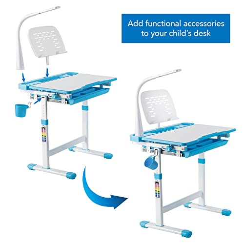 Image of Mount-It! Accessory Kit for Height Adjustable Kids-Desk | Includes LED-Lamp, Book Holder Shelf and Pencil Holder-Cup, Blue, Works with Older Desk Models