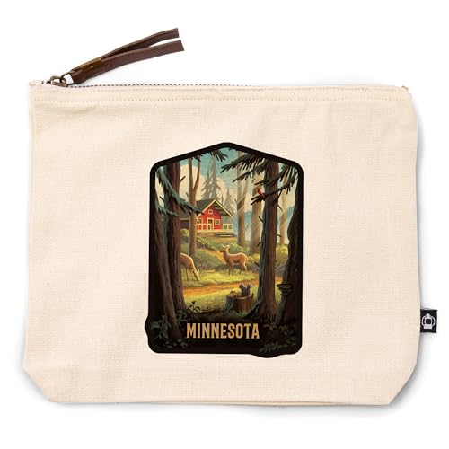Lantern Press Minnesota, Slip Away, Cabin with Wildlife, 100% Cotton Zipper Pouch, Travel Accessory, Go Bag