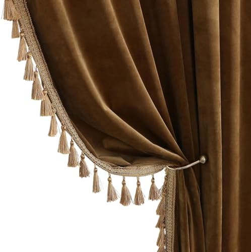 Benedeco Gold Brown Boho Tassels Soft Luxury Room Darkening Velve...