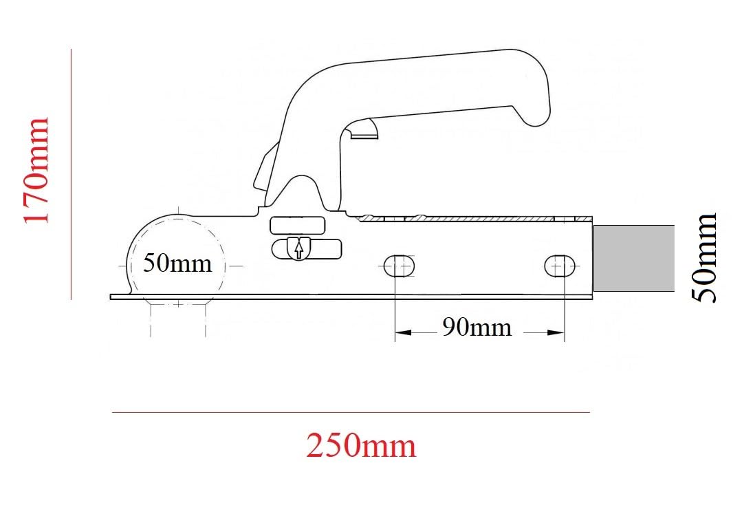 Testa di attacco rimorchio, alloggiamento compatibile con sfera di traino diametro 50 mm, fornito con viti (Timon quadrato 50 mm)