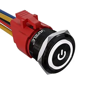 APIELE 22mm Latching Push Button Switch 12V 10A Power Symbol Ring Led Car Metal with Socket Plug 1NO1NC SPDT ON/Off 0.87