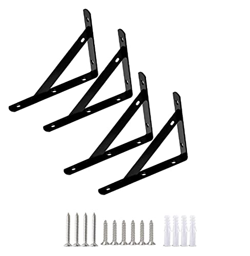 4 Stück dreieckig Regalträger L-Winkel Wandhalterungen Regalträger Schwarz Schwerlast Regalhalterung 90 Grad Winkel Regalträger mit Schrauben und Kunststoffstopfen Cover