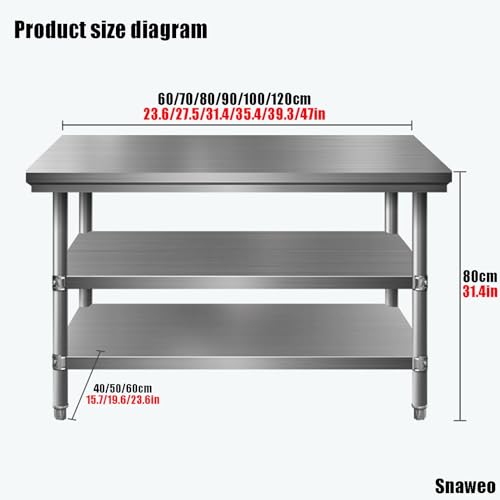 Table en acier inoxydable robuste avec étagère basse réglable