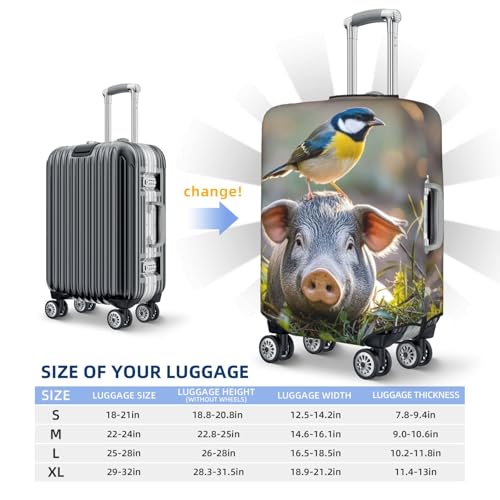 Luggage Cover Elastic Suitcase Cover Protector Washable Travel Baggage Covers Bird standing on pig's head Luggage Covers Carry On Suitcase Baggage Cover 18-32 Inch Large2