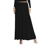 Sweet Hearts Maxi Skirts for Women- Elastic Waist Casual Comfy Flare A-Line Long Skirt XS-XL Made in USA (Black, Medium)