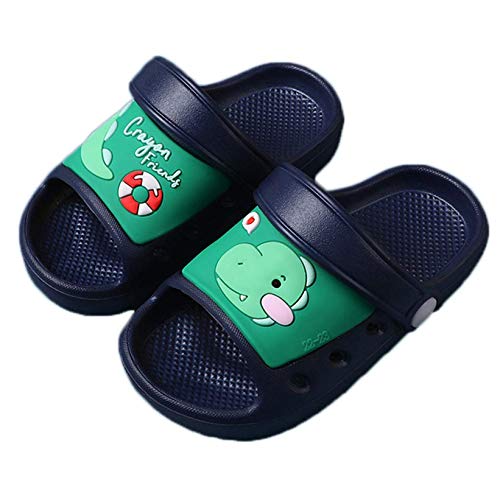 C CELANDA Toddler Garden Clogs Boys Girls Open Toe Beach Slides Sandals Soft Non-Slip Pool Water Shoes Cartoon Dinosaur Shower Slipper Dark Blue 7-7.5US
