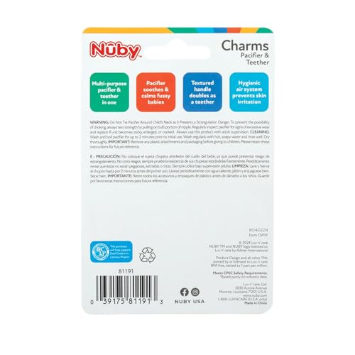 Nuby Charms Silicone Infant Pacifier and Teether - 2 Pack - 0+ Months - Yellow and Blue