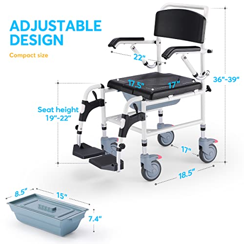 Oasisspace Shower Commode Wheelchair - 300Lbs Shower Wheelchair With Foldable Arms And Detachable Bucket, Waterproof Rolling Shower Chair, Antirust Shower Chair With Wheels For Small Shower #TOP1