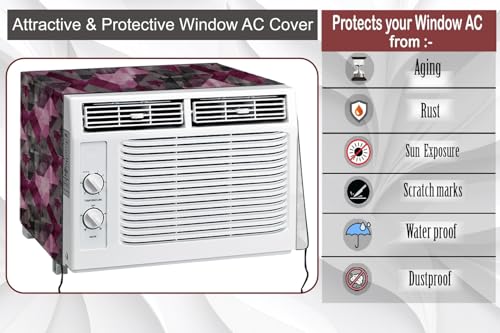Image of The Furnishing Tree Window AC Cover for 2 Ton Capacity PVC Waterproof and Dustproof Chekered Pattern Maroon