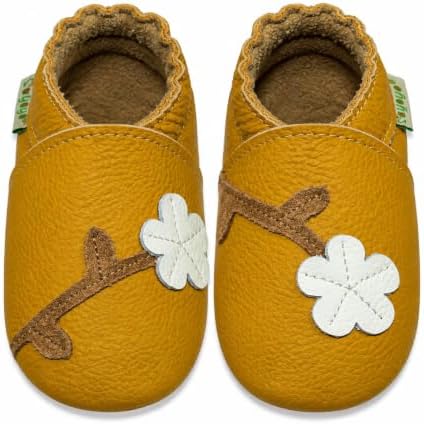SAYOYO Krabbelschuhe Baby aus Leder Atmungsaktiv und rutschfest Baby Schuhe | Weiches Echtleder und rutschfeste Sohle Süße Lauflernschuhe und Baby Hausschuhe mit Tiermuster für Jun