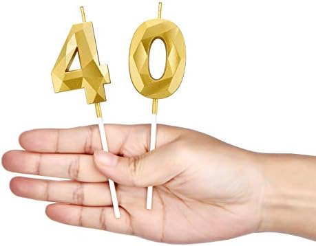 BBTO 40th Birthday Number Candles 3D Diamond Shape Cake Candles Number 40 Cake Topper Decoration for Birthday Wedding Anniversary Celebration Supplies, Gold