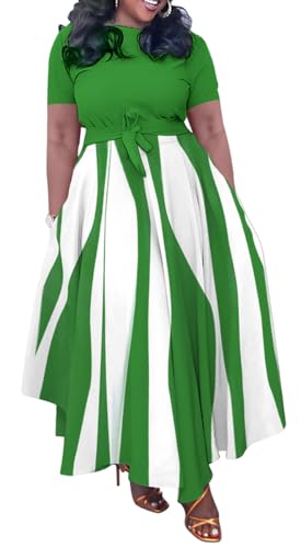 Image of BFFBABY Plus Size Dress A Line Dresses for Women Summer Long Dresses with Sleeve Casual Belted
