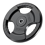 PhysKcal 20kg x1 1-Inch Olympic Weight Plates with Rubber Finish, Black Barbell Plates Discs for Lifting and Strength Training, Solid Cast Iron Core Weights Set for Barbell