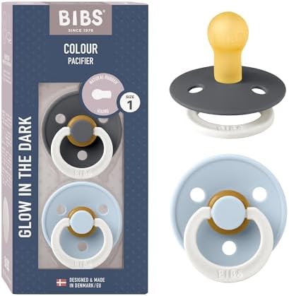 BIBS Boheme Glow in The Dark Soother 2-Pack. BPA Free. Round Nipple Latex, Size 2 (6-18 Months), Blush Glow/Vanilla Glow