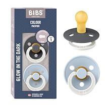 BIBS Schnuller Colour 2er Pack, Naturkautschuk, danische Schnuller mit Kirschform. Iron Night/Baby Blue Night, Groe 1 0-6 Monate