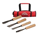 STUBAI Schnitzersatz | 4-teiliges Schnitzwerkzeug-Set mit geradem Flacheisen 30 mm & geraden Hohleisen 10/20/25 mm | Profi-Schnitzeisen mit Holzheft für Bildhauerei, Restaurierung & Holzschnitzerei