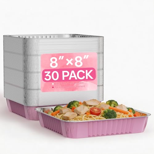 Beznh 8x8 Aluminum Disposable Foil Baking Pans (30 Pack, Lids Not Included) - Pink Square Non-Stick Tin for Birthday Parties, Wedding Events, Cake, Cookie, Muffin, Brownie Baking by Beznh - Used condition - US$14.39