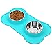 VIVAGLORY Dog Bowls, Dog Food Bowls, Stainless Steel Cat Puppy Water Bowls with Non Spill Skid Resistant Silicone Mat, Medium, Turquoise